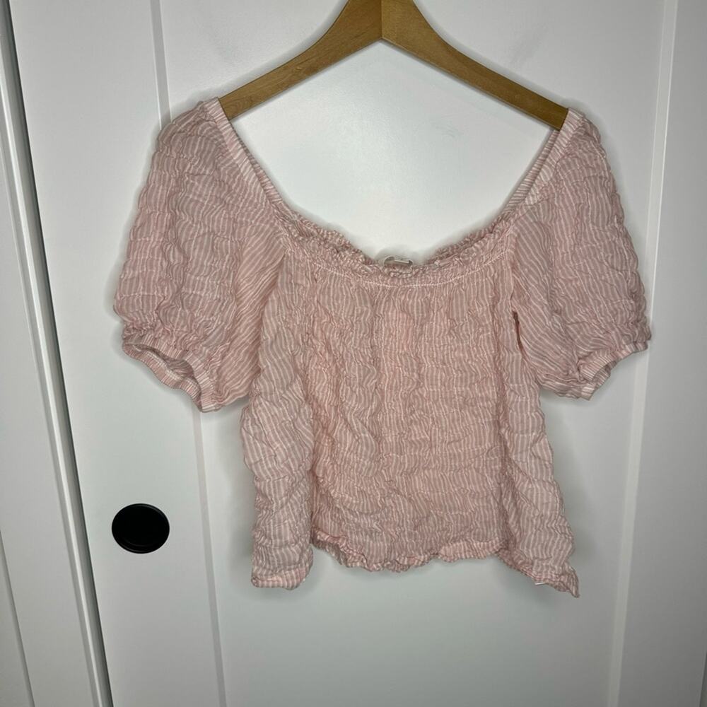 Anthropologie Cloth & Stone Pink & White Stripe Smocked Blouse Size Small